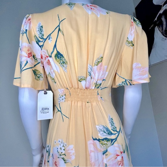 Leith Yellow Floral V Neck Midi Dress - Picture 5 of 9